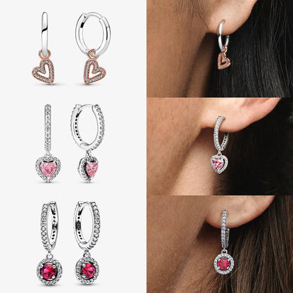 Original 925 Sterling Silver Earrings plata de ley Sparkling Love Heart Ear Studs Earrings for Women Jewelry Gifts