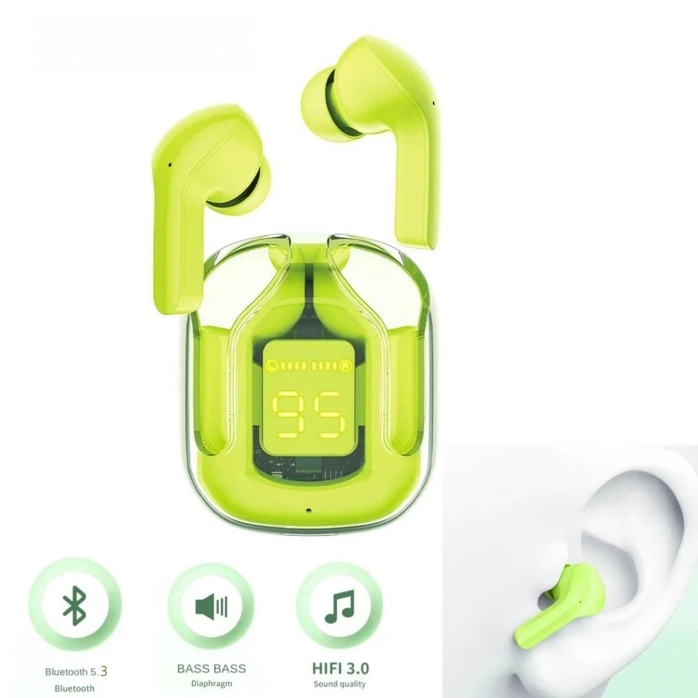 Transparent Wireless Bluetooth Earbud Noise Canceling Stereo Headphone with Digital Display Charging Case Waterproof Gaming